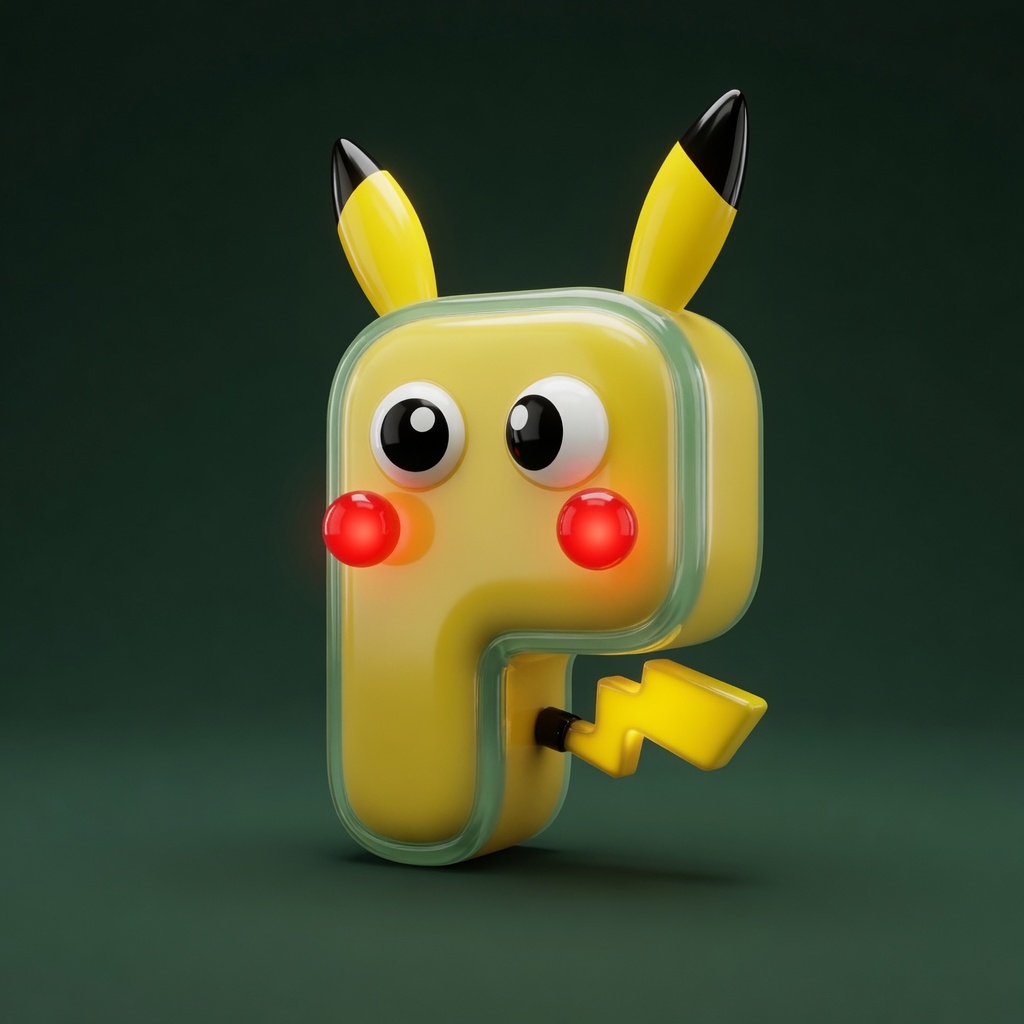 Three-quarter view of the yellow glass P mascot